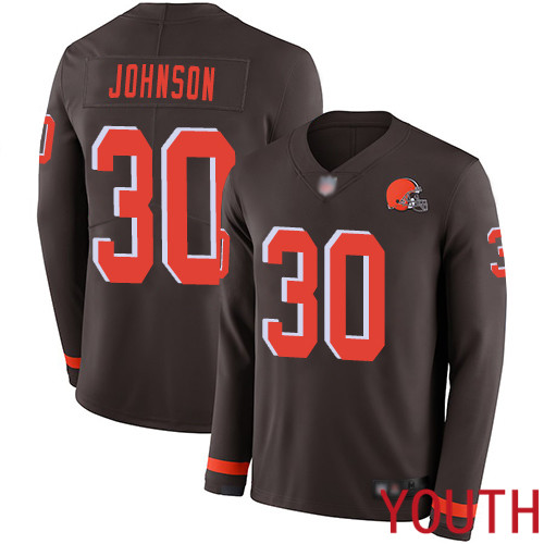 Cleveland Browns D Ernest Johnson Youth Brown Limited Jersey 30 NFL Football Therma Long Sleeve